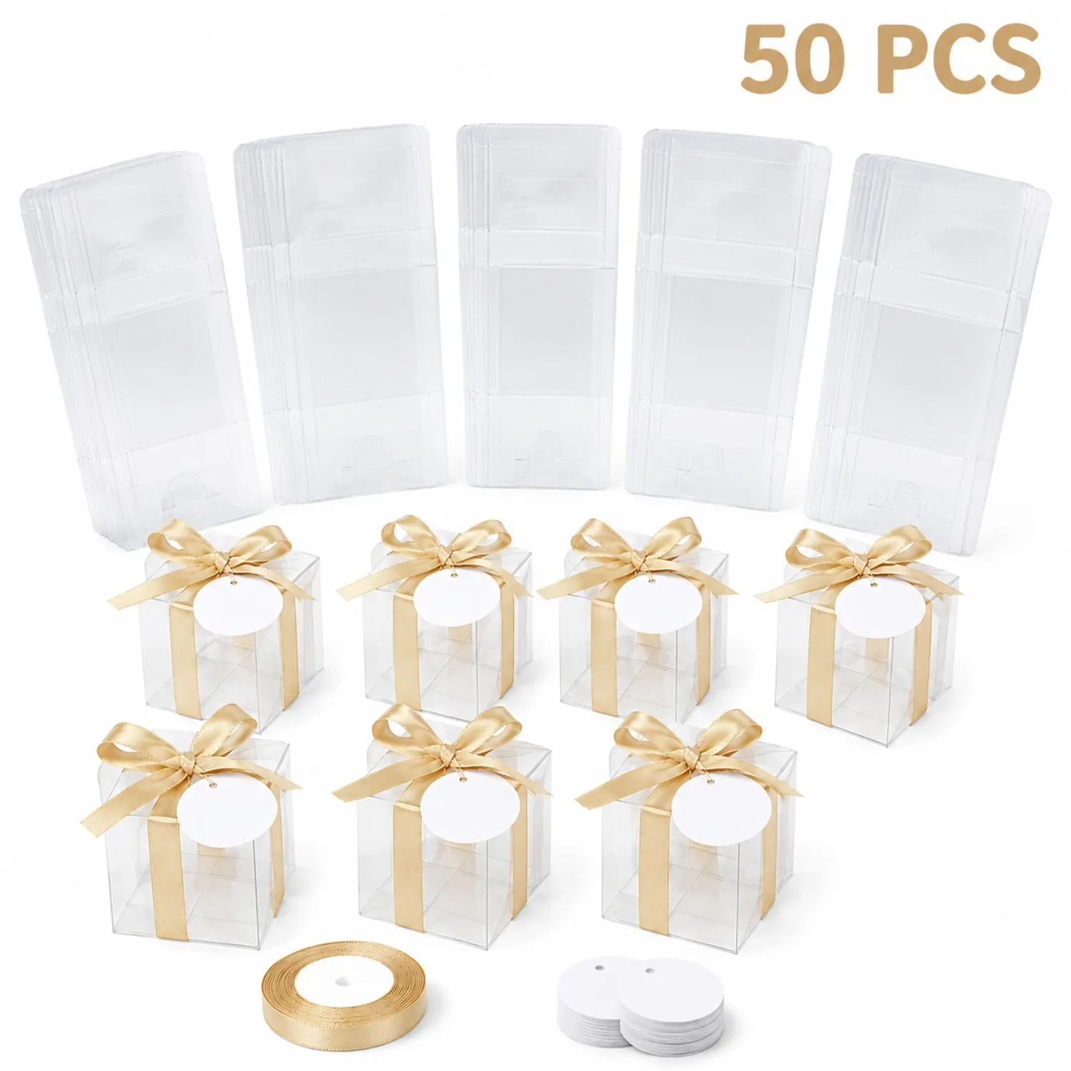 Event Party Box - 20/50 Transparent Gift Boxes With Gold